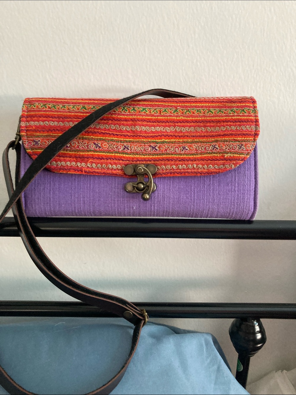 Handwoven Purple and Orange Crossbody Clutch